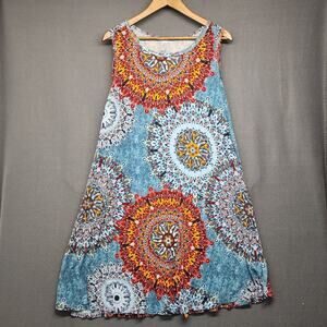WEACZZY Dress Womens 2XL Blue Red Mandala Sleeveless Casual Boho Rayon Spandex